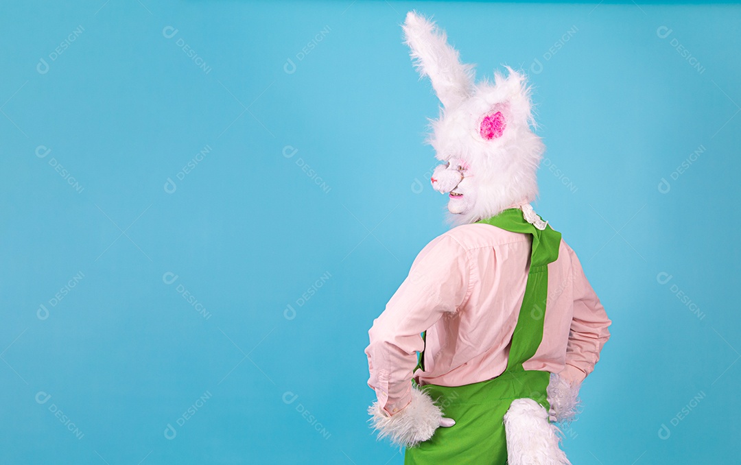 Pessoa fantasiada de coelho da páscoa sobre fundo isolado