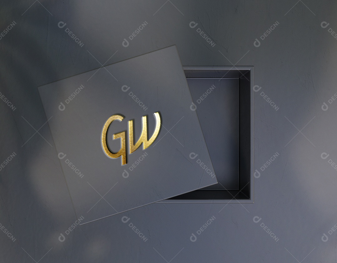 Mockup Caixa Aberta Logo GW Dourado PSD Editável