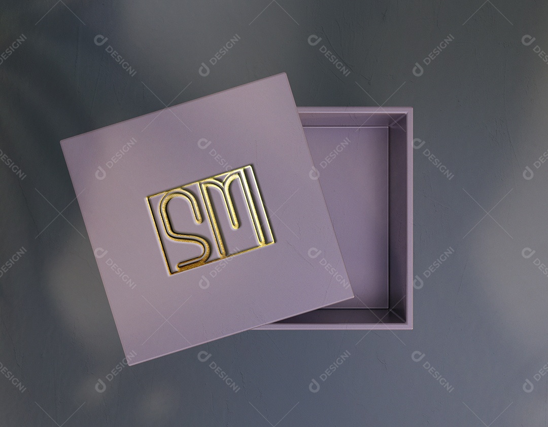 Mockup Caixa Aberta Logo SM Dourado PSD Editável