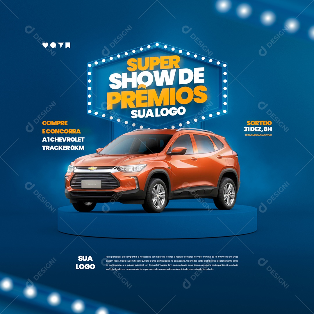 Super Show de Prêmios Compre e Concorra a um Carro Sorteio Social Media PSD Editável