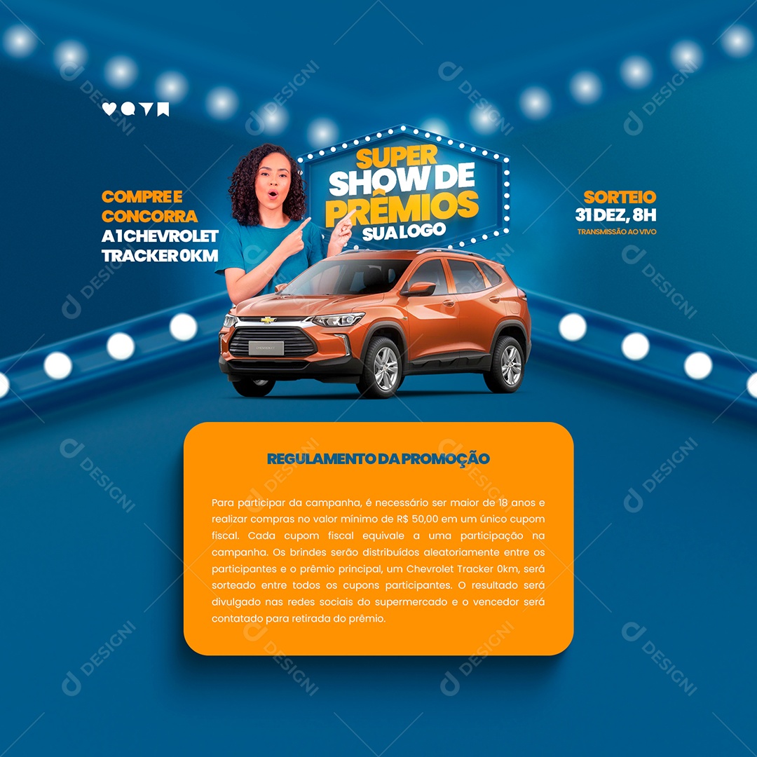 Super Show de Prêmios Compre e Concorra a um Carro Sorteio Social Media PSD Editável