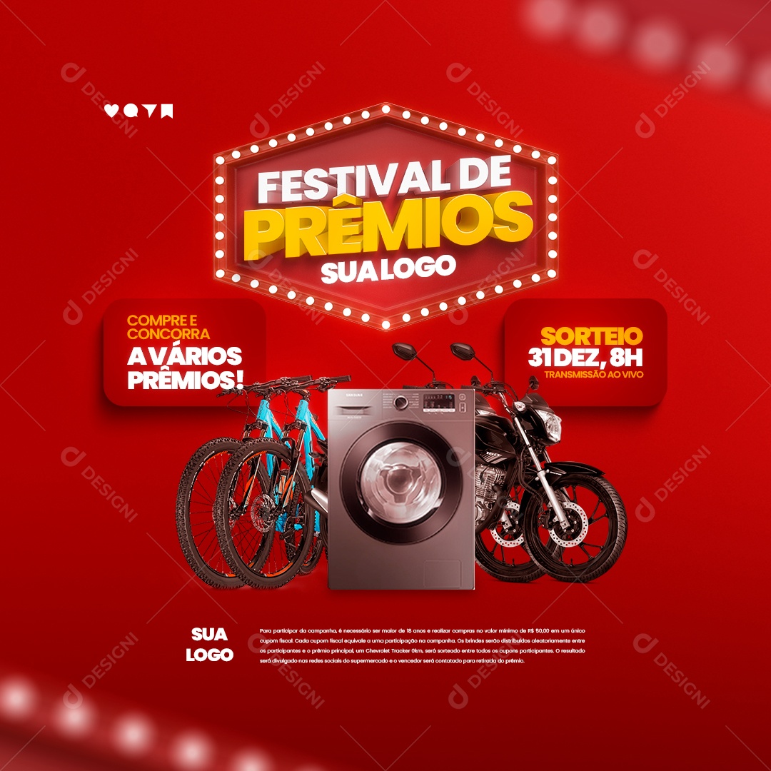 Compre e Concorra a Vários Prêmios! Festiaval de Prémios Sorteio Social Media PSD Editável