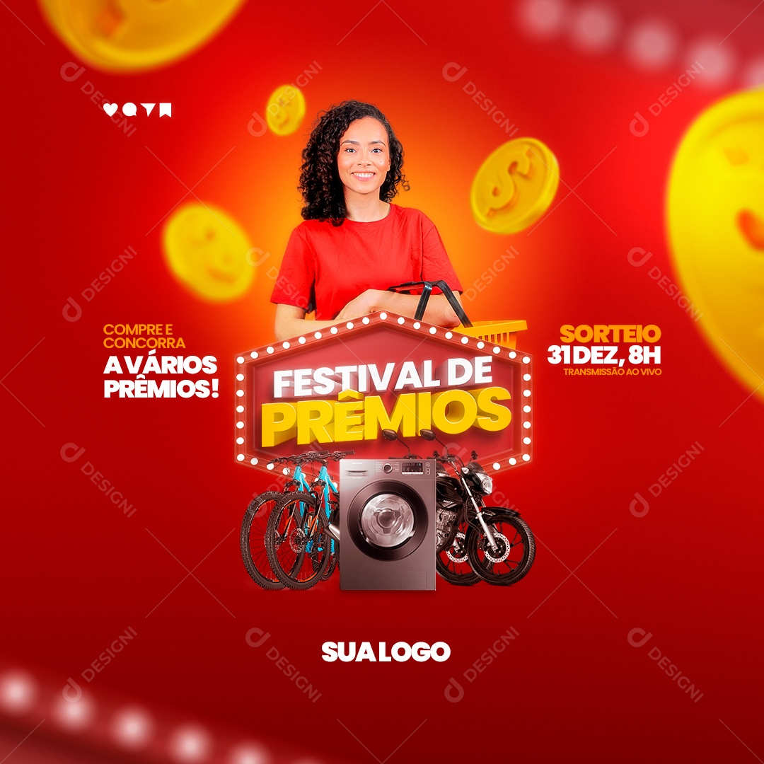 Compre e Concorra a Vários Prêmios! Festiaval de Prémios Sorteio Social Media PSD Editável