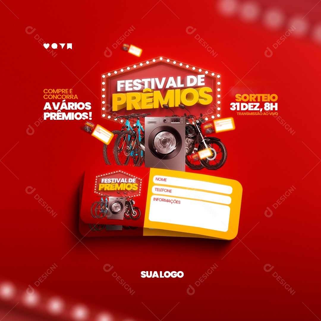 Compre e Concorra a Vários Prêmios! Festiaval de Prémios Sorteio Social Media PSD Editável