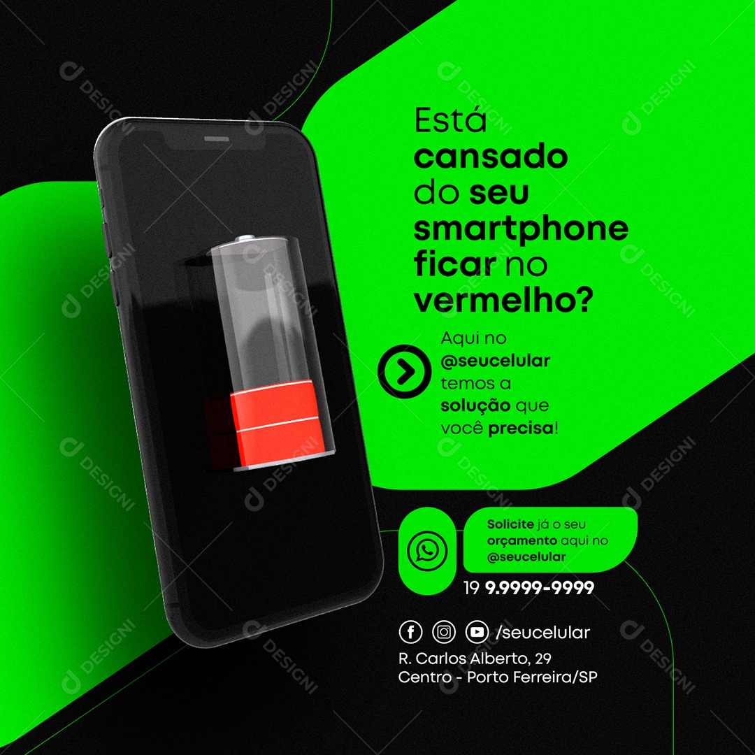Está Cansado Do Seu Smartphone Ficar No Vermelho Assistência Técnica Social Media PSD Editável