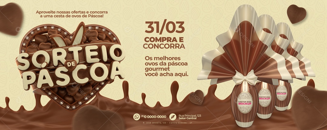 Banner Sorteio De Páscoa Aproveite Nossas Ofertas e Concorra a Uma Cesta Social Media PSD Editável