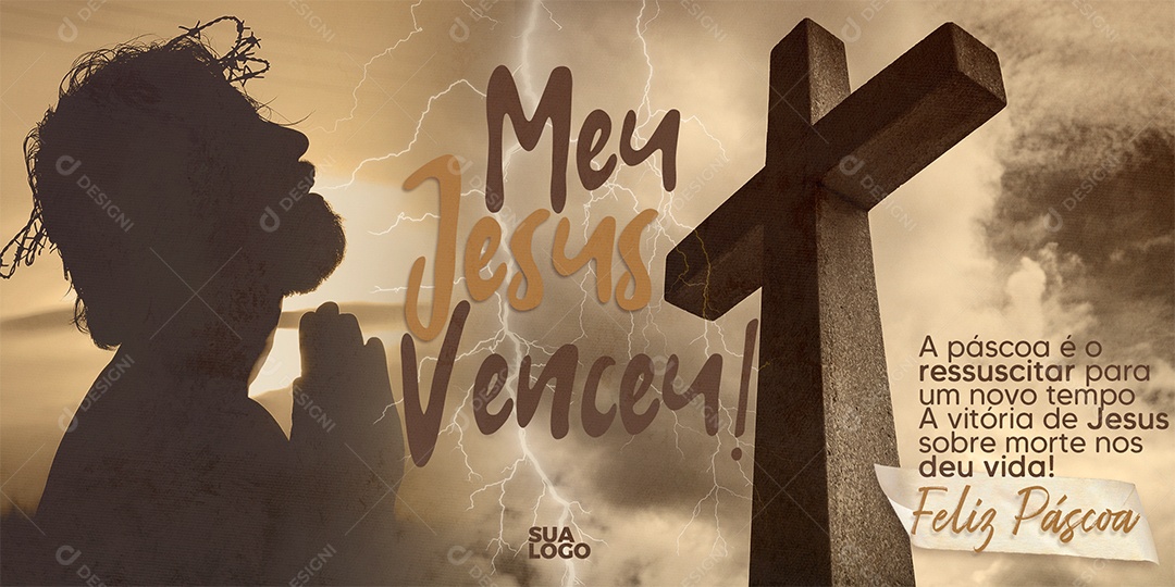 Banner Meu Jesus Venceu Páscoa Social Media PSD Editável