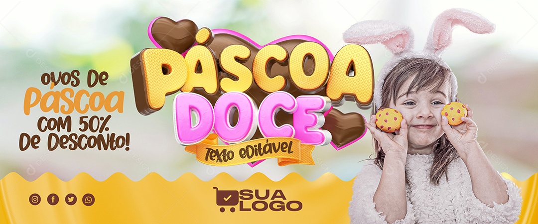 Banner Ovos De Páscoa Com 50% De Desconto Páscoa Doce Social Media PSD Editável