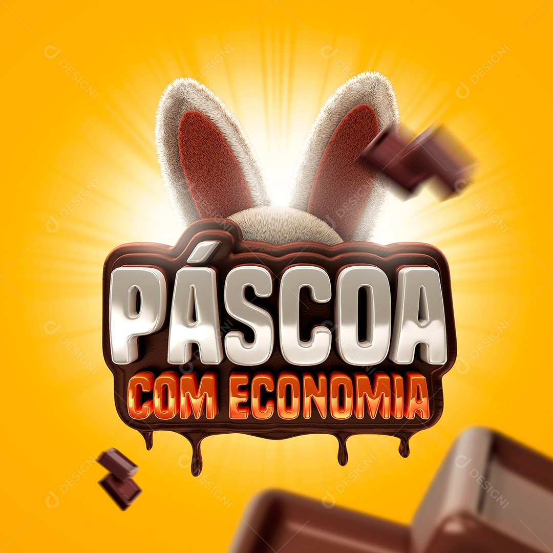 Páscoa Com Economia Selo 3D Para Composição PSD