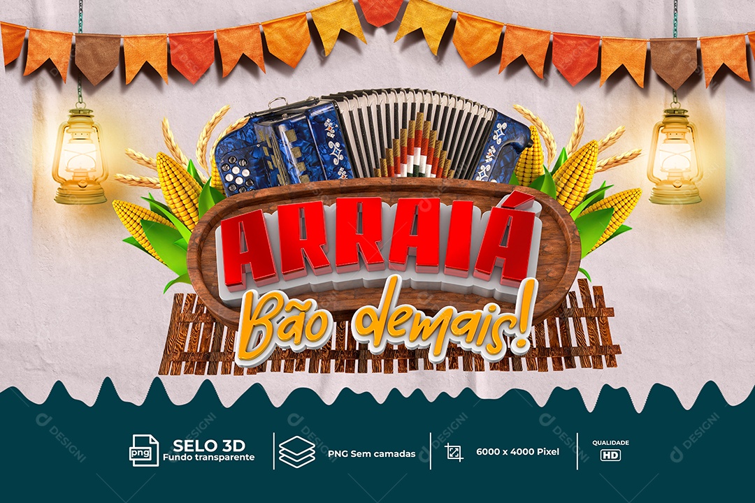 Selo 3D Para Composição Arraiá Bão Demais! PNG Transparente