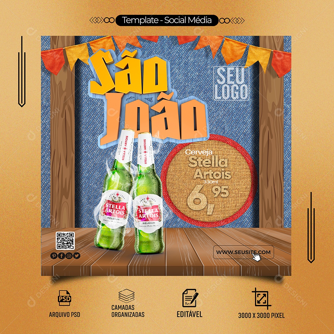 São João Cerveja Stella Artois Venha Conferir Social Media PSD Editável