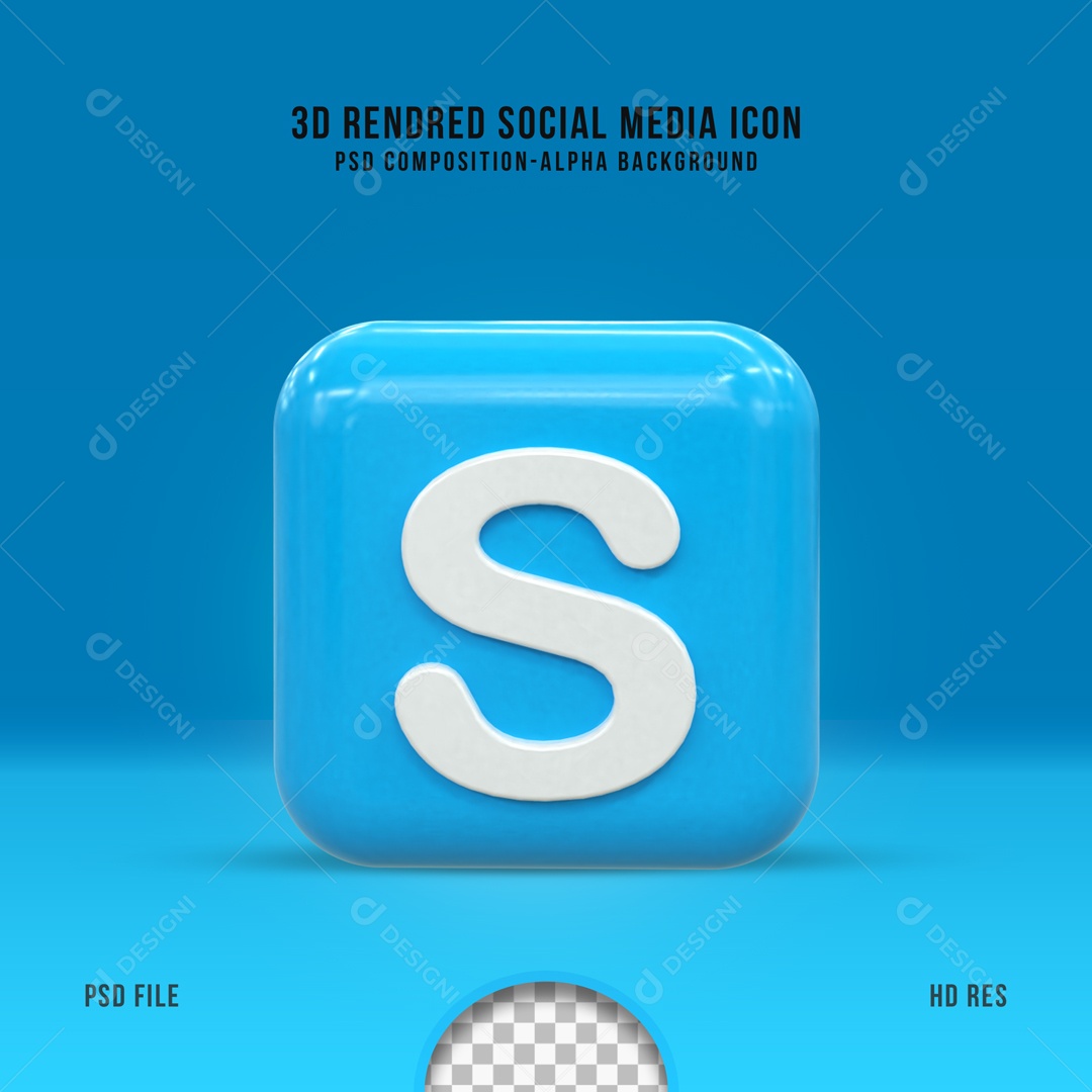 Icone Quadrado Skype Elemento 3D PSD