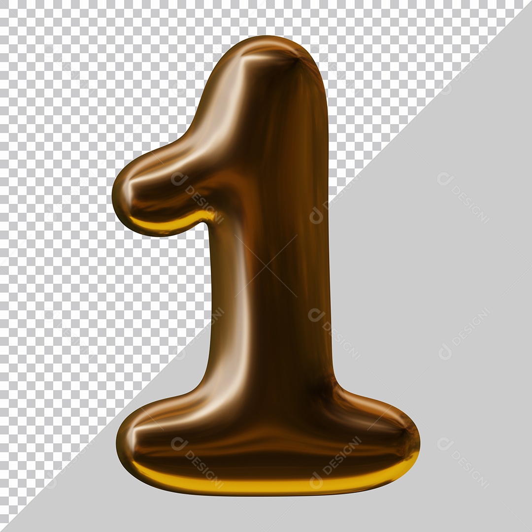 Elemento 3D Para Composição Número 1 Marrom PSD