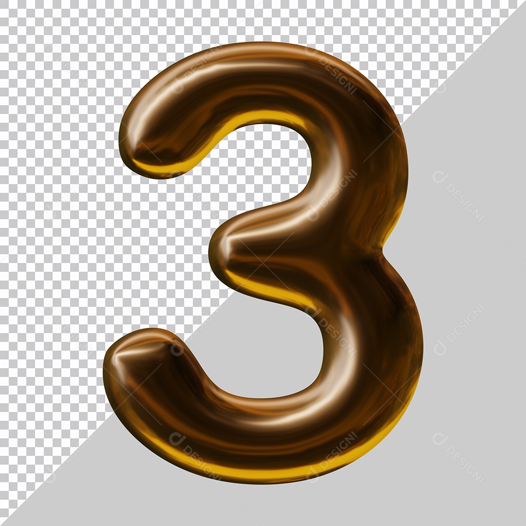 Elemento 3D Para Composição Número 3 Marrom PSD