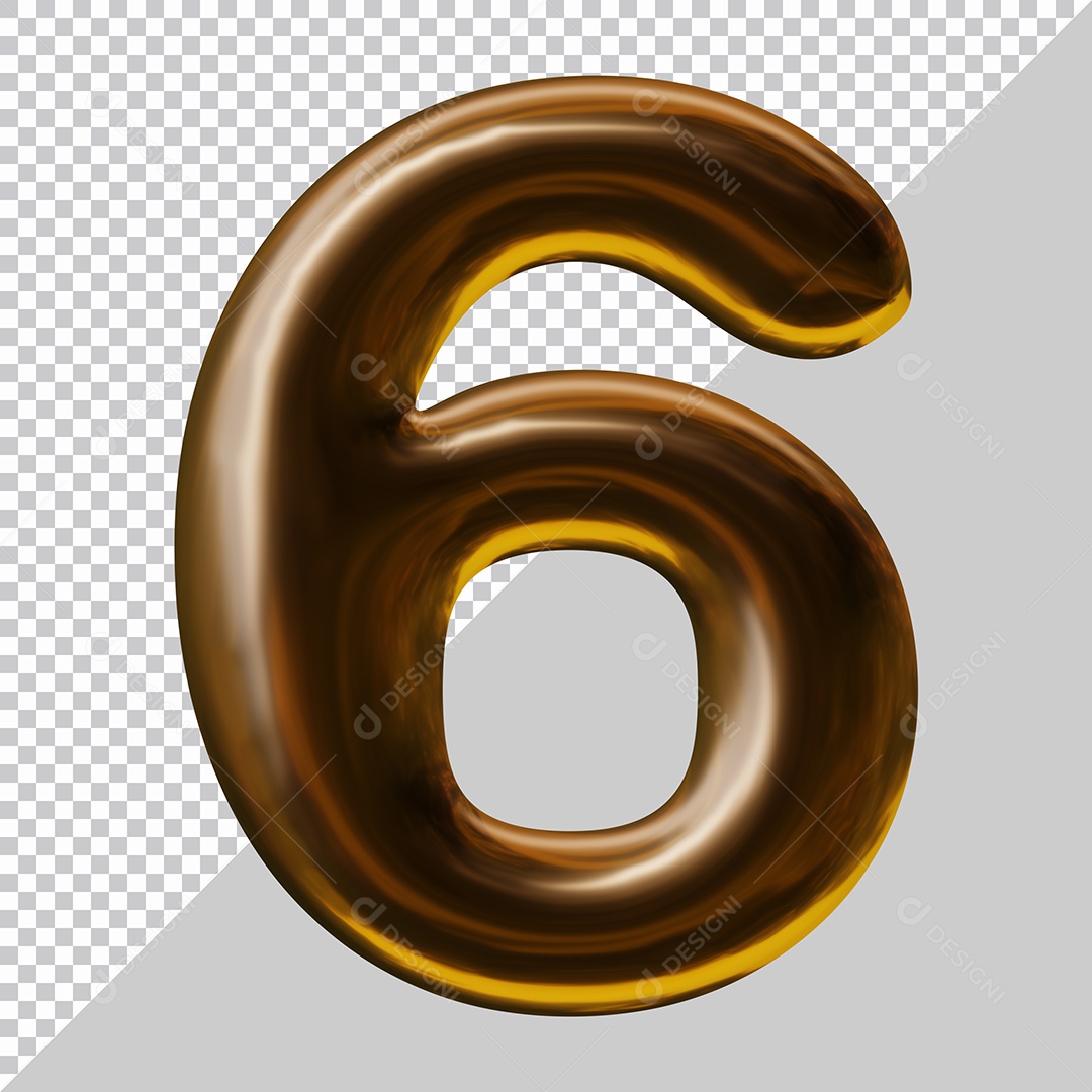 Elemento 3D Para Composição Número 6 Marrom PSD