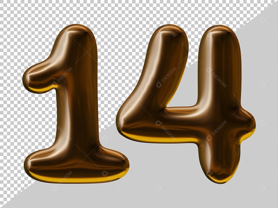 Elemento 3D Para Composição Número 14 Marrom PSD