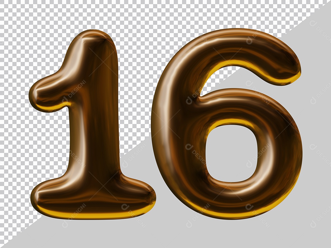 Elemento 3D Para Composição Número 16 Marrom PSD
