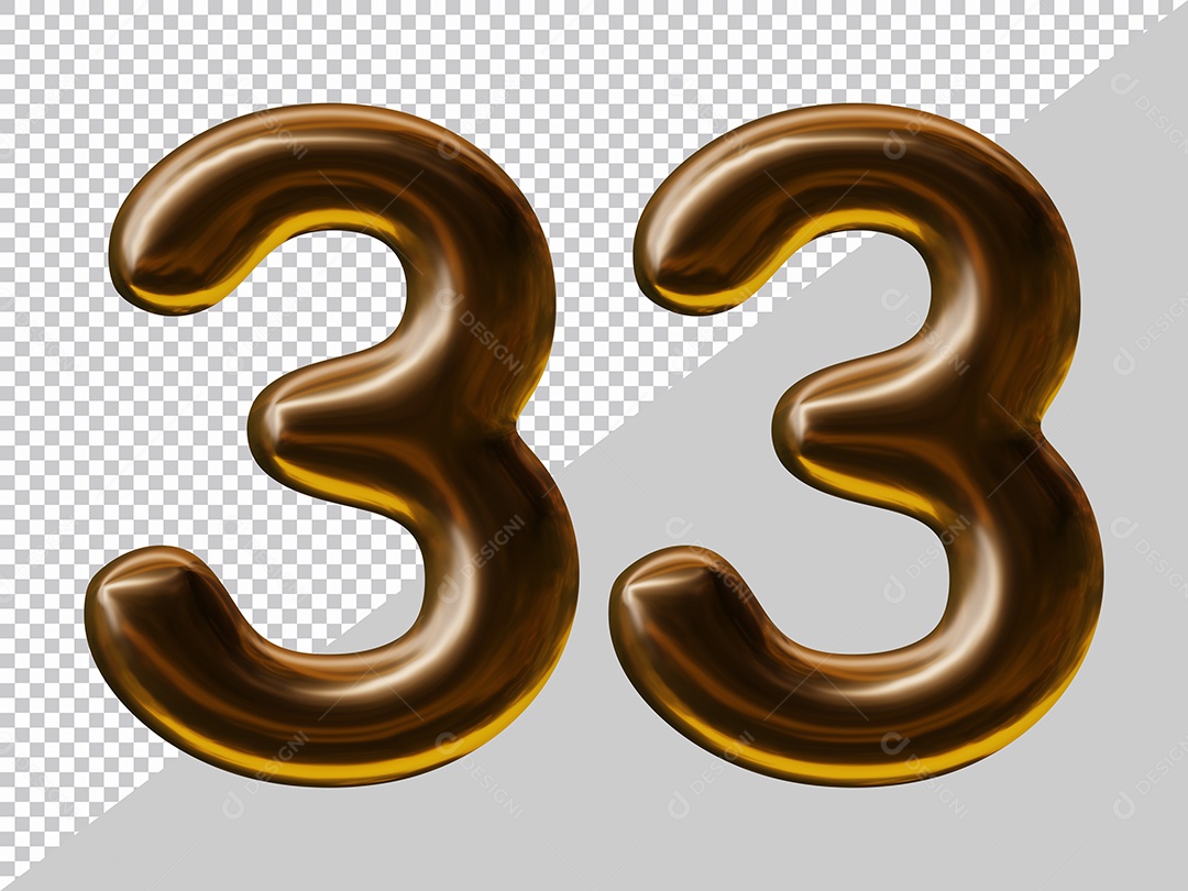 Elemento 3D Para Composição Número 33 Marrom PSD