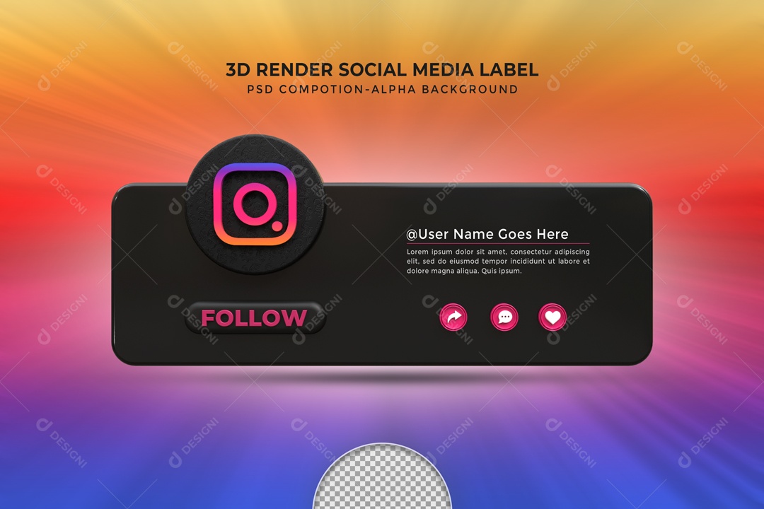 Placa De Seguir Instagram Elemento 3D PSD