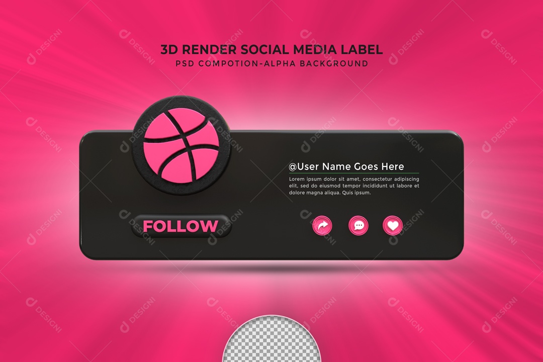 Placa De Seguir Dribbble Elemento 3D PSD