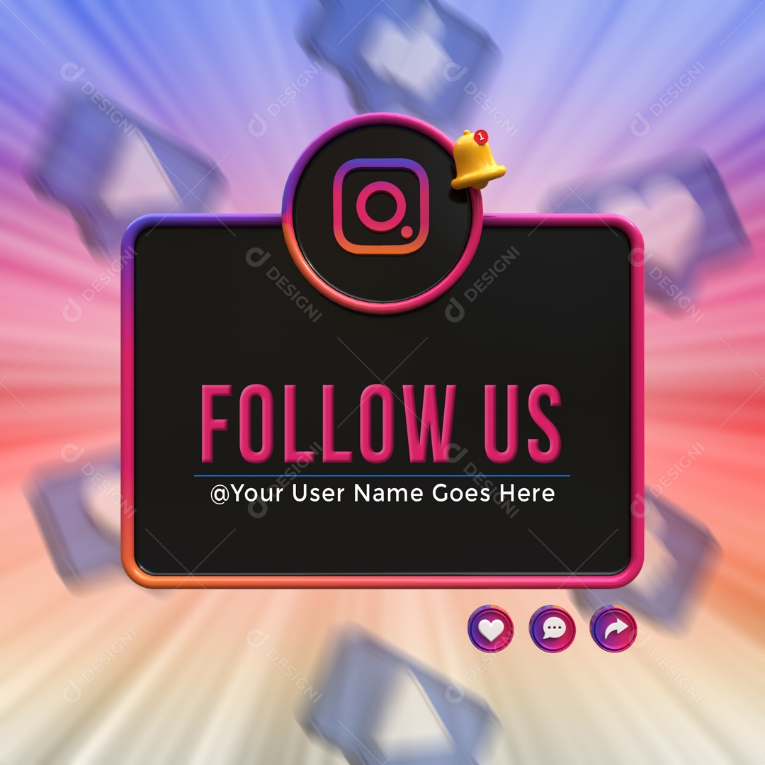 Placa De Seguir Instagram Elemento 3D PSD
