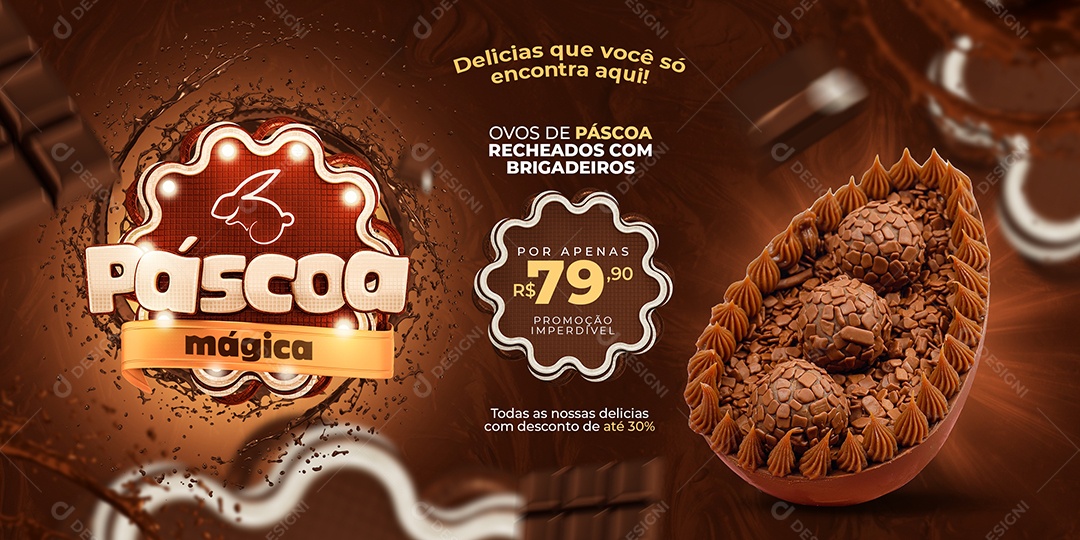 Banner Páscoa Mágica Venha Conferir Social Media PSD Editável
