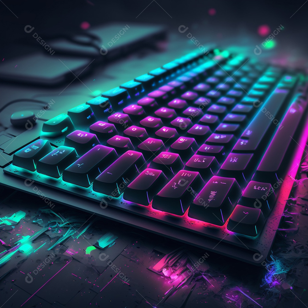 Teclado gamer sobre uma mesa