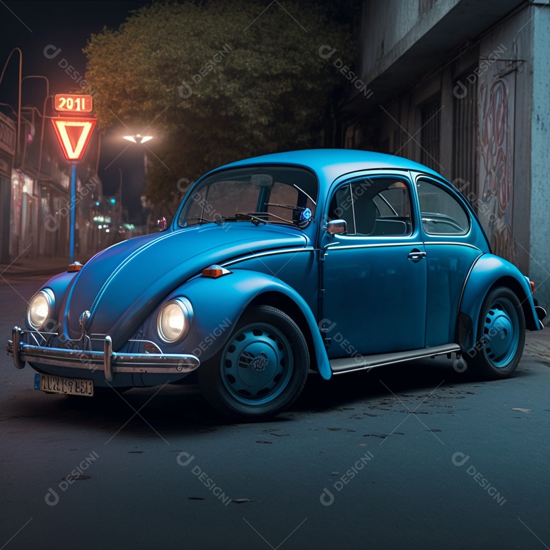 Fusca azul veiculo estacionado