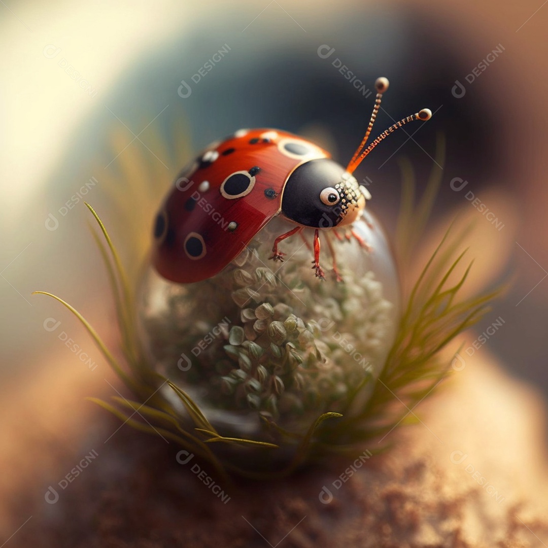 Inseto joaninha sobre floresta