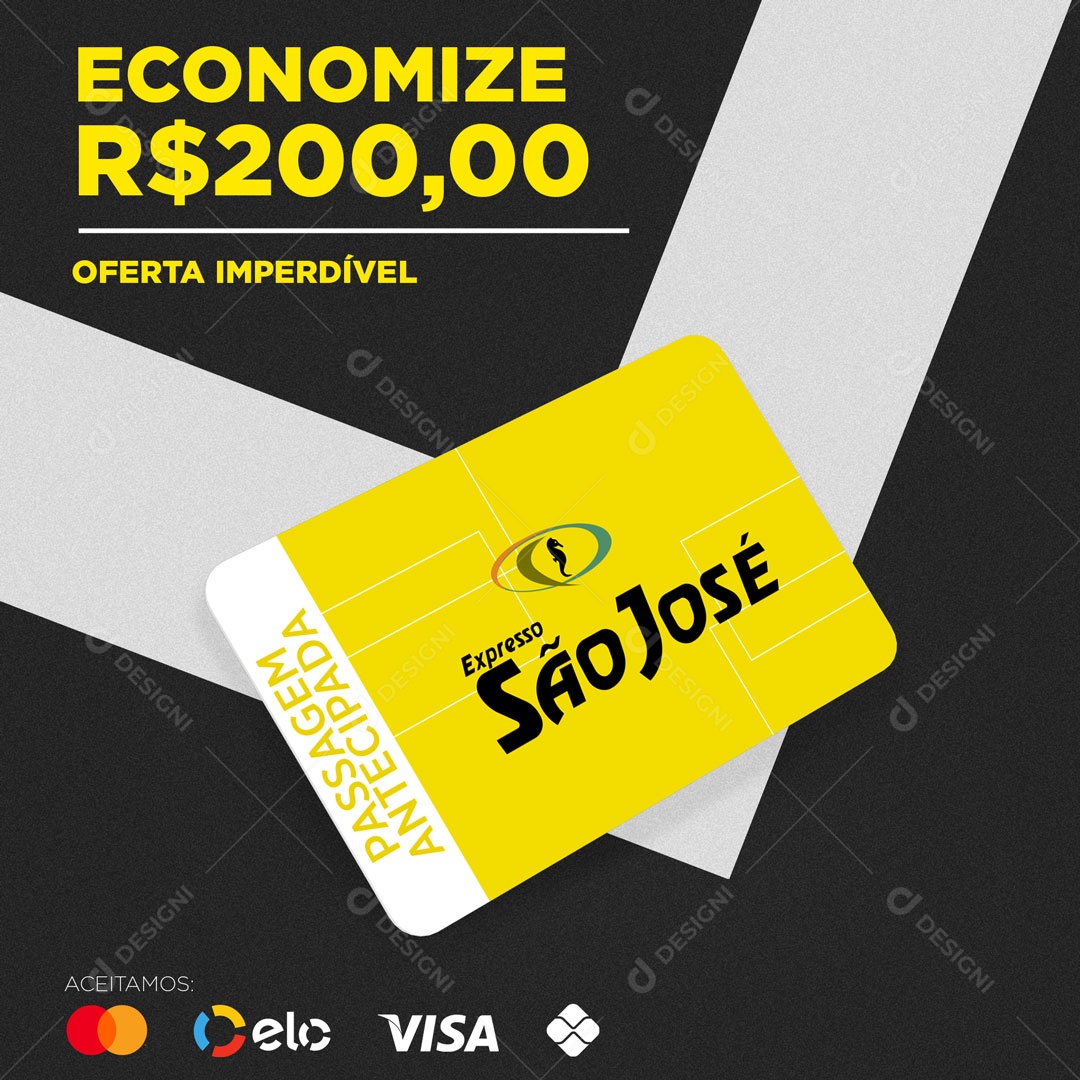 Mockup Cartão Vale Transporte Economize R$200,00 Oferta Imperdível Social Media PSD Editável