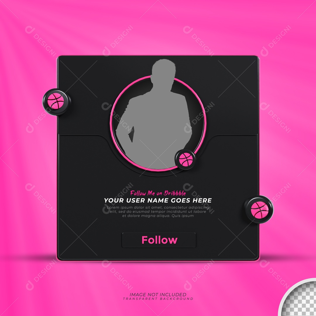 Perfil De Moldura Dribbble Seguir Elemento 3D PSD