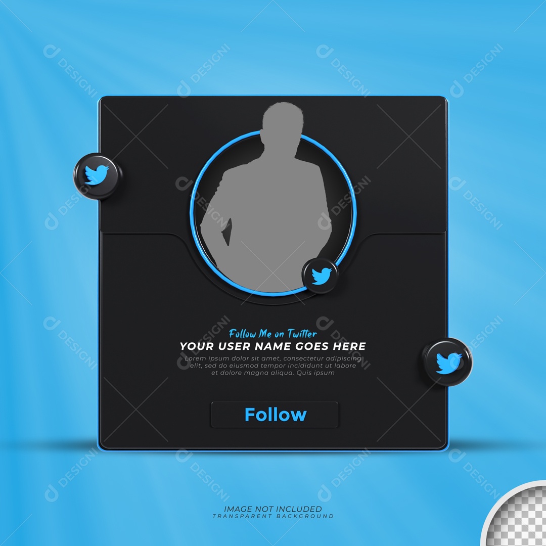 Perfil De Moldura Twitter Seguir Elemento 3D PSD