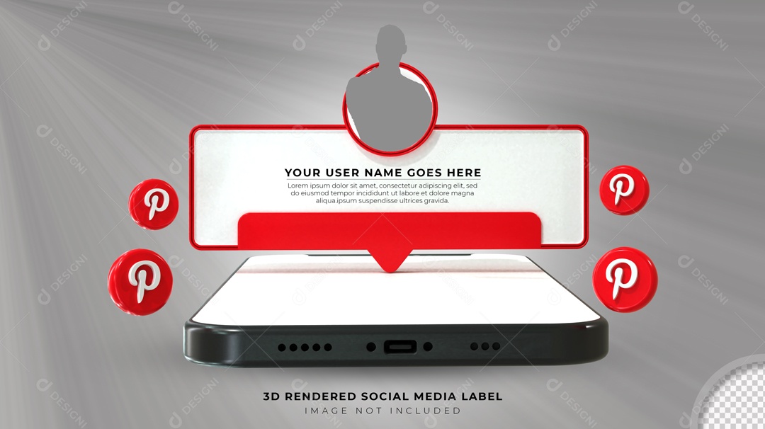 Notificação De Perfil Pinterest Elemento 3D Para Composição PSD