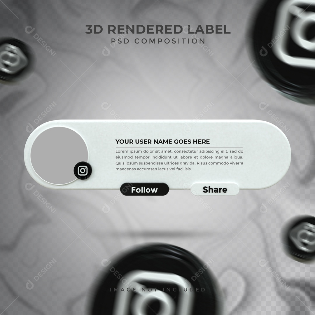 Placa De Perfil Seguir E Compartilha Instagram Preto Elemento 3D PSD