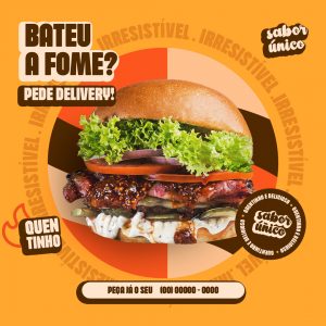 Bateu A Fome Pede Delivery Hamburgueria Social Media PSD Editável