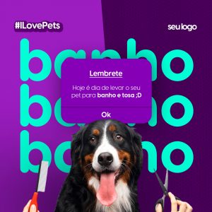 Lembrete Hoje é Dia De Levar O Seu Pet Para Banho e Tosa Pet Shop Social Media PSD Editável