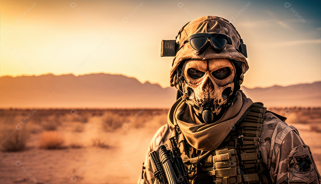 Jovem soldado usando mascara de oxigênio.