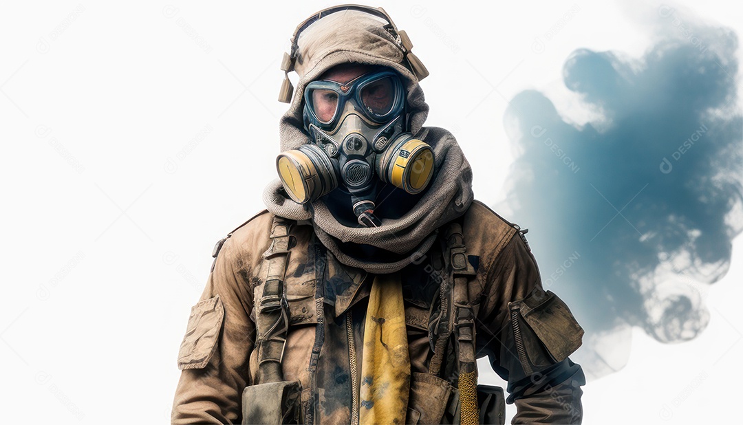 Jovem soldado usando mascara de oxigênio.