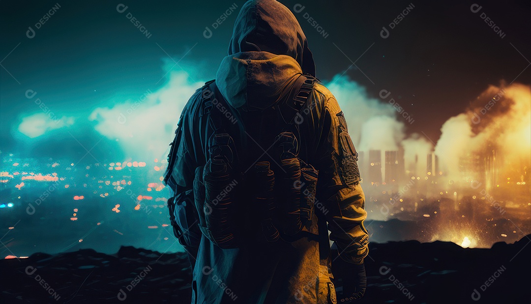 Jovem soldado usando mascara de oxigênio.