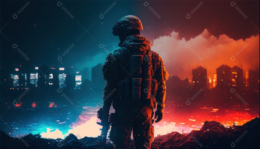 Jovem soldado usando mascara de oxigênio.