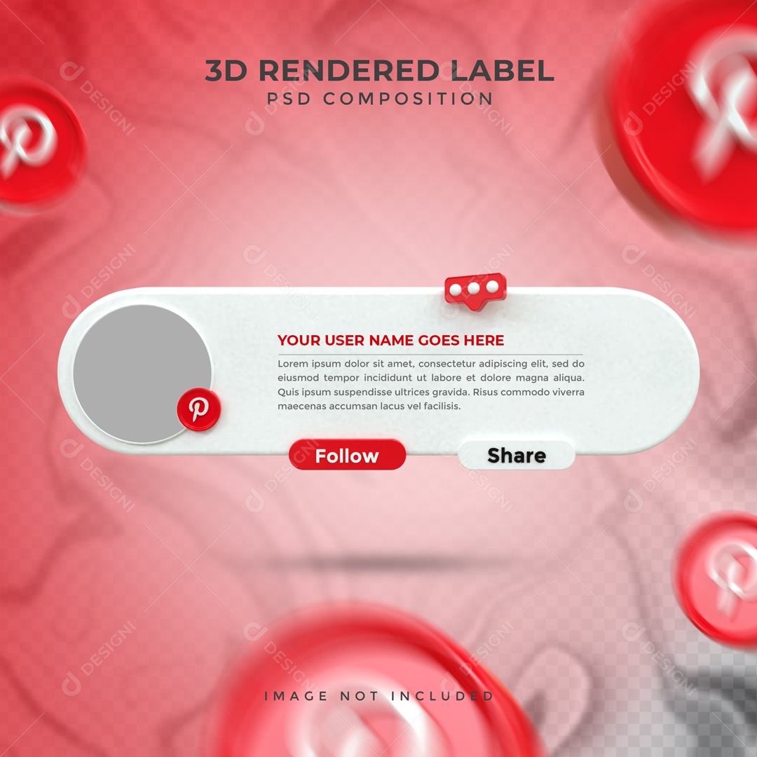 Placa De Perfil Seguir E Compartilha Pinterest Elemento 3D PSD
