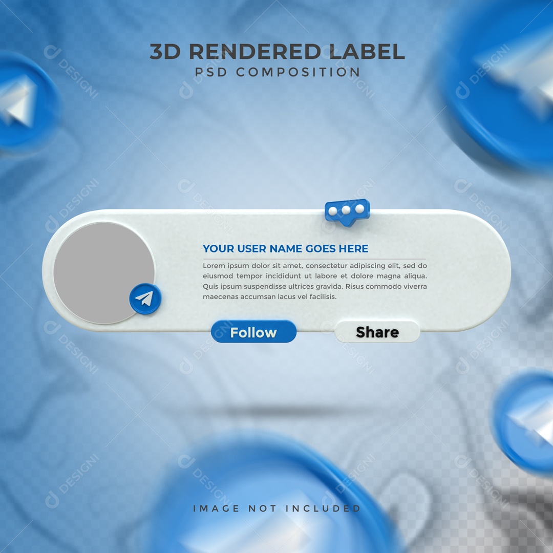 Placa De Perfil Seguir E Compartilha Telegram Elemento 3D PSD