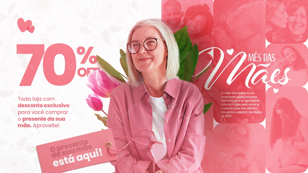 Campanha Mês das Mães Toda Loja com Desconto Esclusivo 70% Off Banner Social Media PSD Editável