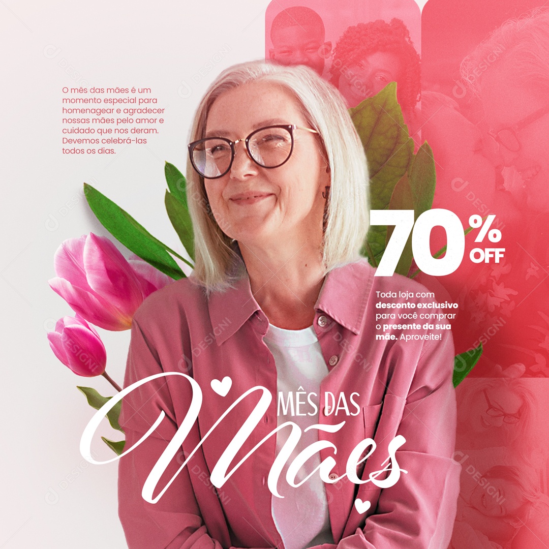 Campanha Mês das Mães Toda Loja com Desconto Esclusivo 70% Off Social Media PSD Editável