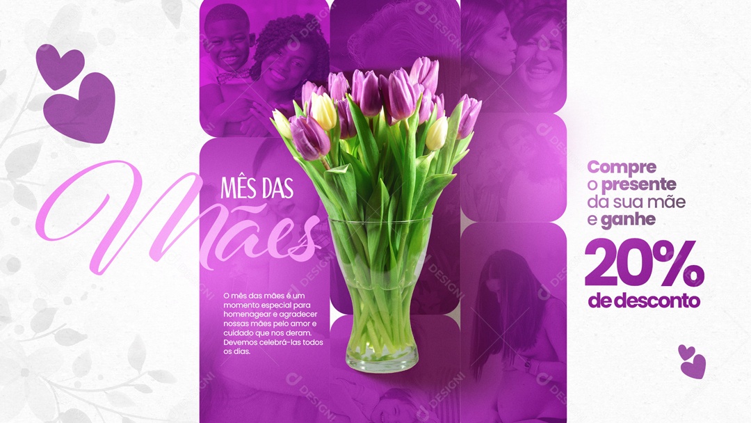 Mês das Mães Toda Loja com 20% de desconto Banner Social Media PSD Editável