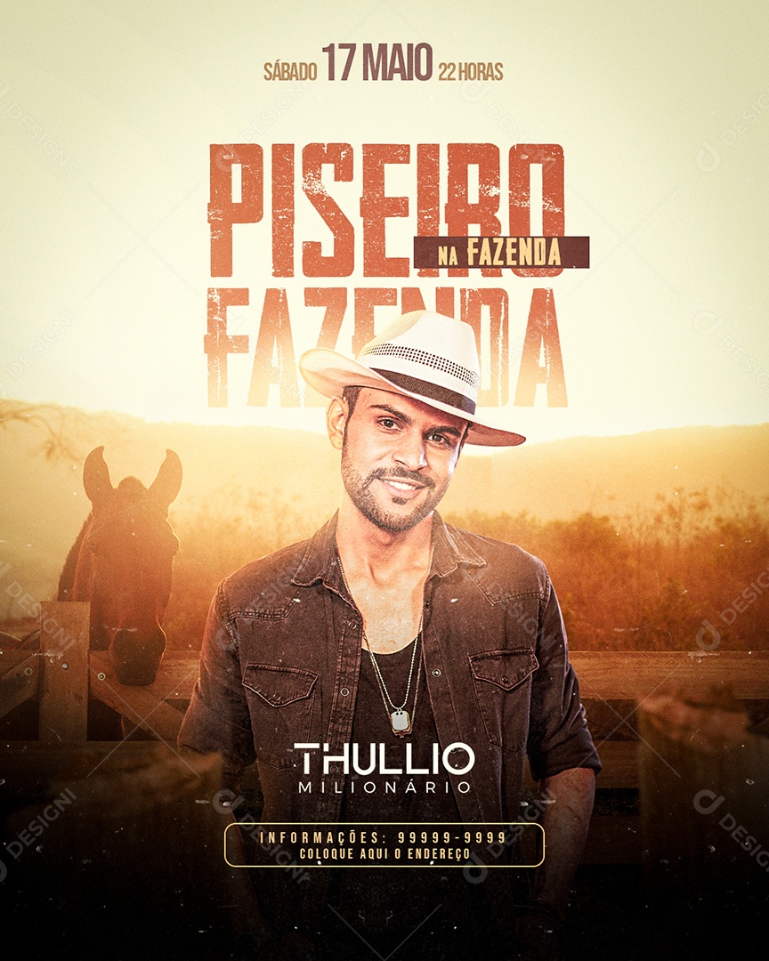 Piseiro Na Fazenda Thullio Milionário Flyer Social Media PSD Editável