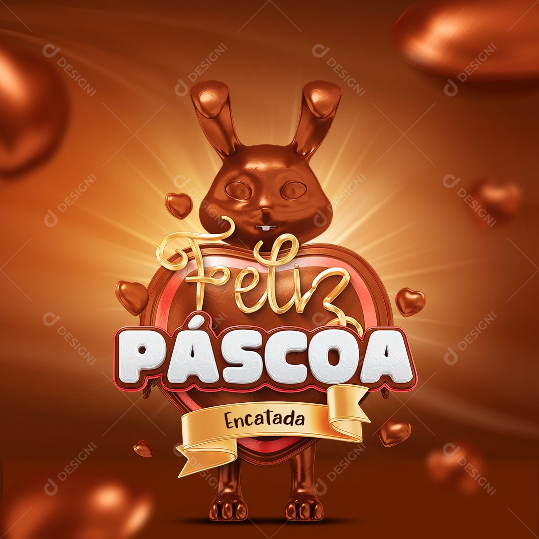 Selo 3D Para Composição Feliz Páscoa Encantada PSD