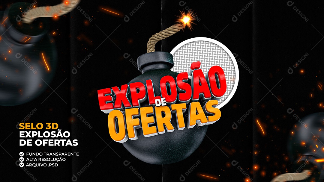 Selo 3D Para Composição Explosão de Ofertas PSD