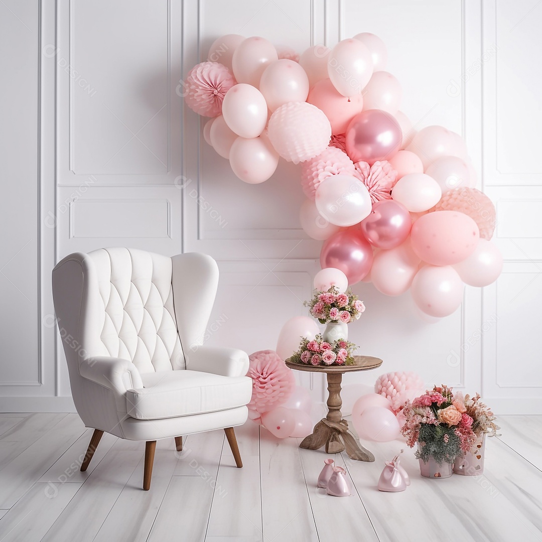 Decoração de balões rosas e brancos para Dia das Mães