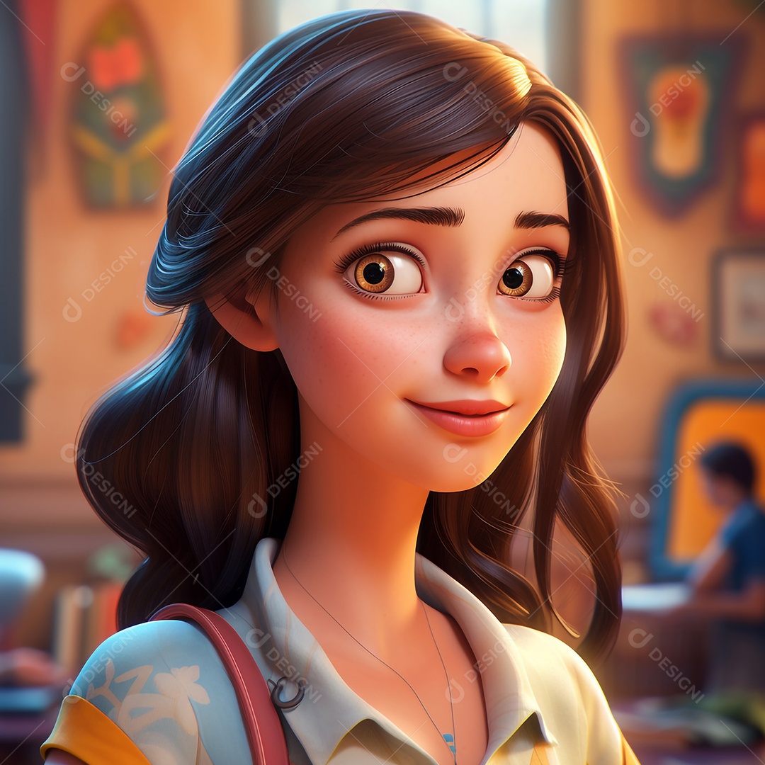 Ilustração cinematográfica de uma bela garota morena